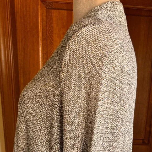 Ann Taylor Open Front Long Cardigan Bronze, Cream, Brown Acrylic Blend Knit, SzL - Picture 3 of 9